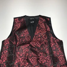Hi-Tie Vest Suit Mens Size Small Black Red Paisley Formal Wedding Waistcoat Silk