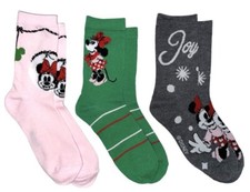 New DISNEY MINNIE MOUSE Ladies 3 Pair OF CHRISTMAS Crew Socks JOY