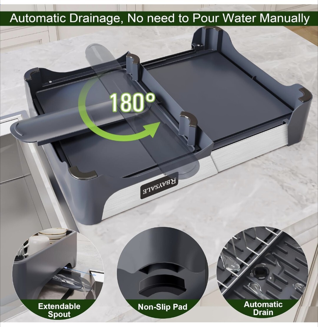 RBAYSALE Large Expandable Stainless Steel Dish Rack With Aluminum Pull