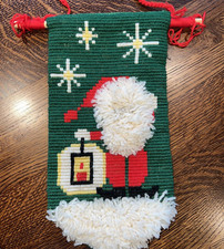Vintage Needlepoint Christmas Santa Hang Door /Wall Hanger