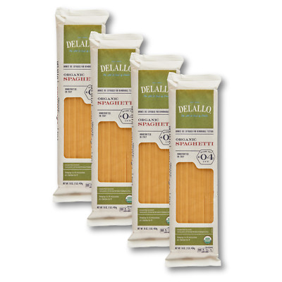 DeLallo 100% Organic Spaghetti Pasta Noodles, 1 lb. Bag, Made In Italy (4-Pack)