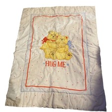 VTG Dundee Teddy Bears  Hug Me  Baby Comforter Blanket Colorful Made In USA