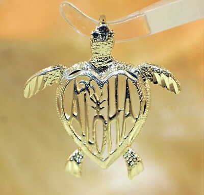 23MM MASSIV 14K GELBGOLD HAWAIIANISCHE ALOHA PALME ANANAS SCHILDKRÖTE ANHÄNGER #2