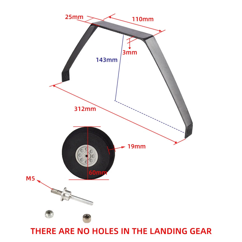 Carbon Fiber Landing Gear 312*110*143*25mm With Wheels for 260#70E1 RC Airplane - Image 3 of 4