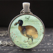 Collana uccellino Dodo XVII secolo arte naturalista ciondolo fatto a mano vetro argento nuova