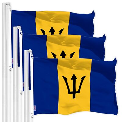 NEW G128 Barbados Flag 3-Pack 3x5 FT Printed 150D Polyester