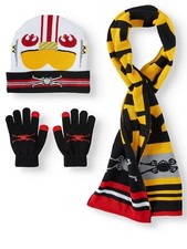Star Wars Boys Hat Glove Scarf 3 Piece Set Red Black Yellow NEW