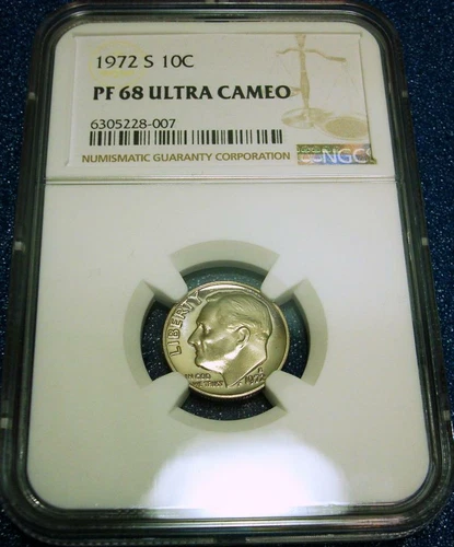 1972-S NGC PF68 ULTRA CAMEO 10C ROOSEVELT DIME #007