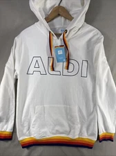 Aldi Gear Pullover Hooded Sweatshirt Medium White/Rainbow Fall 2023 Hoodie