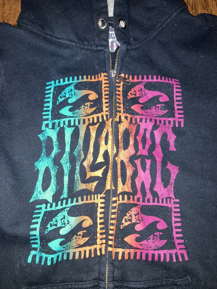 Billabong Hoodie Full Zip Sweatshirt Size Large Women's Black Pullover VTG Y2K - Image 2 of 4
