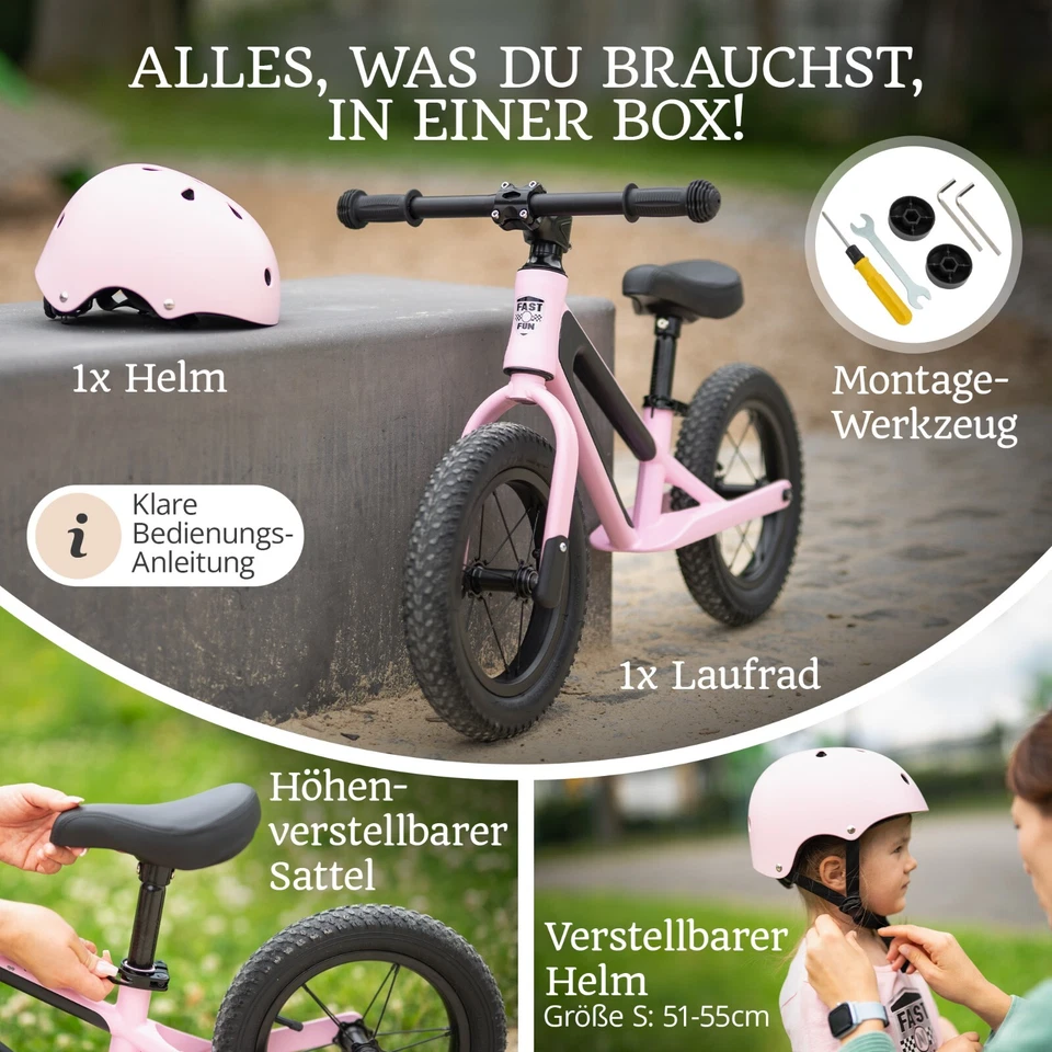FAST N FUN Laufrad mit Helm im Set für Kinder ab 2 Jahre , Kinderlaufrad 12 zoll - Bild 3 von 4