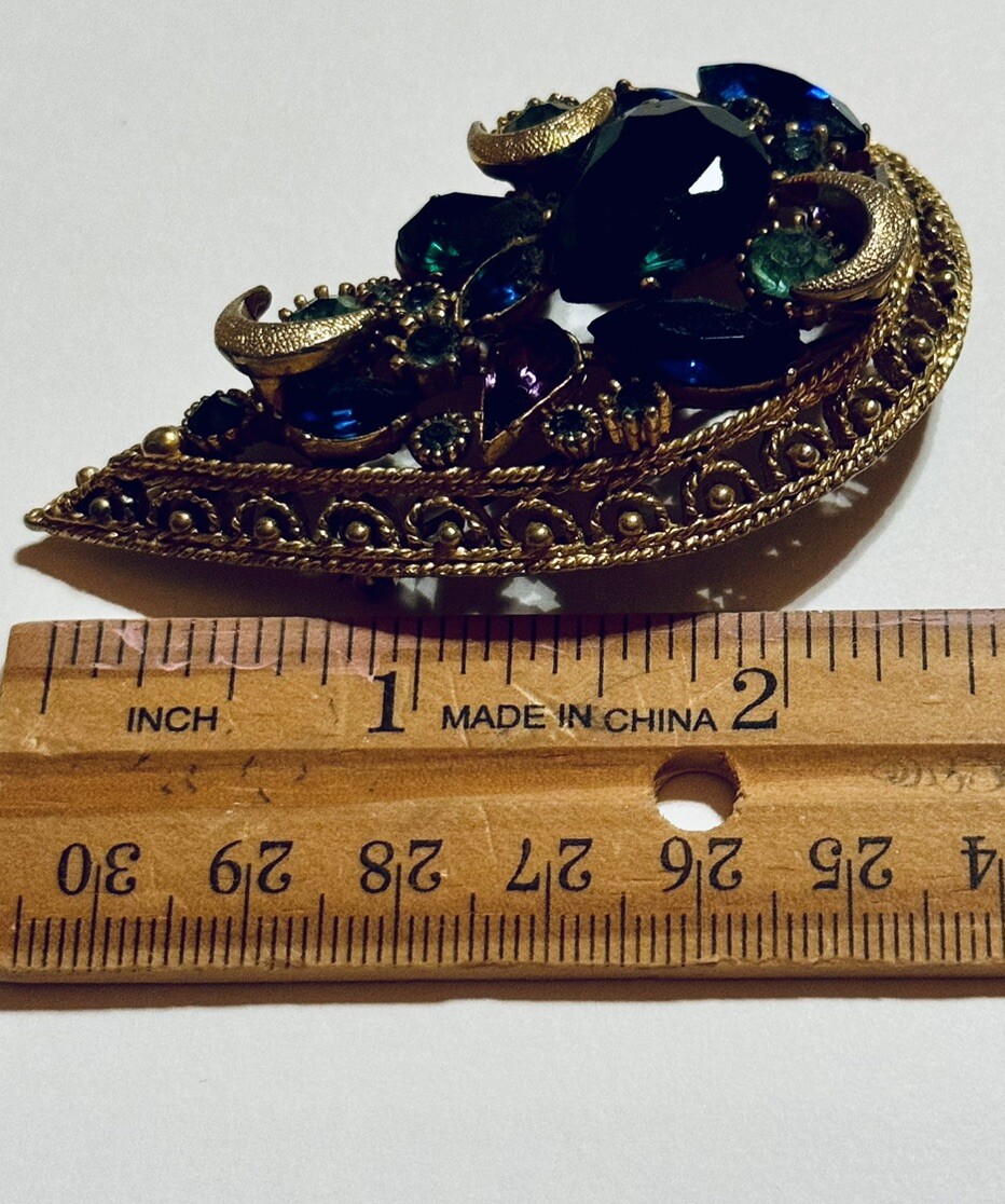 Unsigned SPHINX Vintage Multi Rhinestone Paisley … - image 8