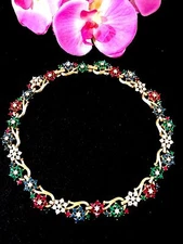 STUNNING RARE CROWN TRIFARI MULTICOLOR RHINESTONE TREE OF LIFE COLLAR NECKLACE