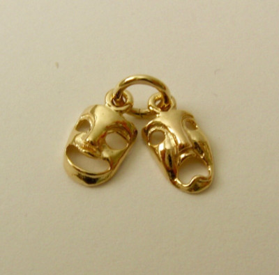 SOLID 9K 9ct Yellow Gold Comedy and Tragedy Theatrical Masks Charm Pendant