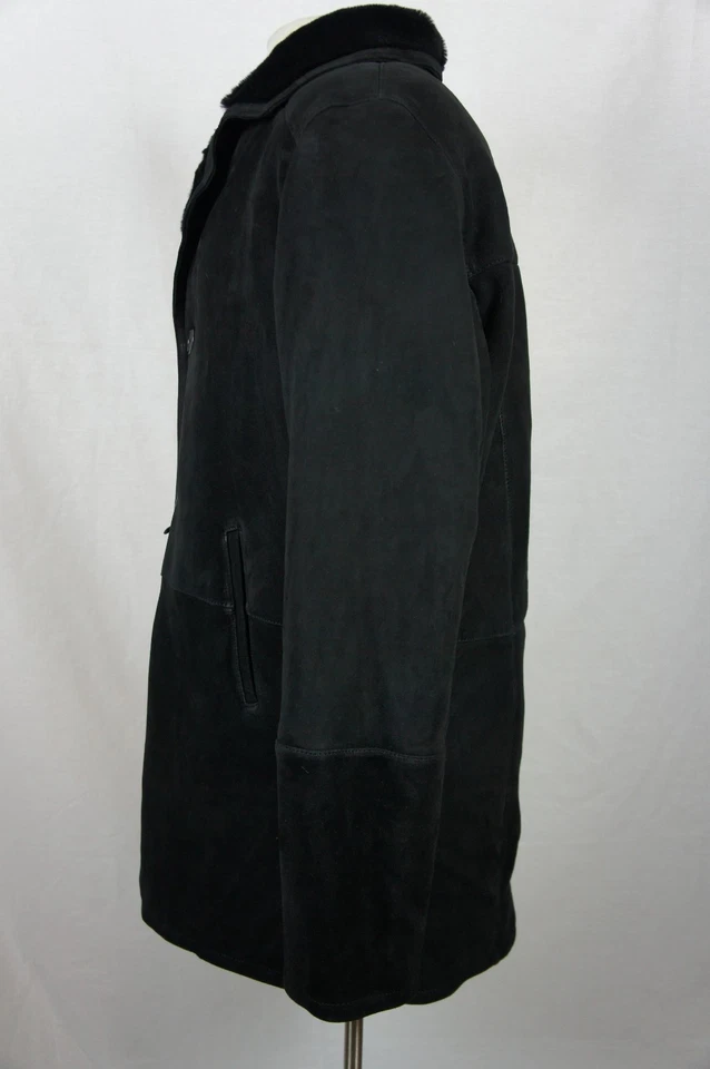 Men New 100% Genuine Suede Shearling Leather Sheepskin Coat Trench Jacket XS-8XL - Image 4 of 4