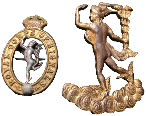 WW2 Royal Corps of Signals RCOS Cap Badge + Masonic Jewel in shape of Hermes