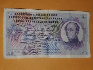 SWITZERLAND SWISS 20 Francs Franc Twenty Franken 1974 Series 101 P Banknote Note