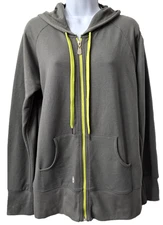 Zumba Full Zip Hoodie Sweatshirt L Jersey Reflective Logo POCKET Gray Lime Green