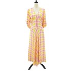 Ghost London S Megan Yellow Pink Tartan Plaid Chiffon Midi Dress