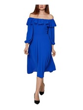 BCBGENERATION Womens Blue Long Sleeve Midi Evening Fit + Flare Dress 2