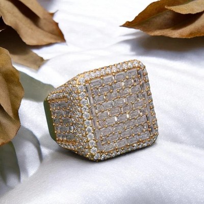 Men Pinky Anniversary Ring Baguette Cut Simulated Diamond 14k Yellow Gold Finish
