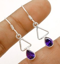 Natural Amethyst 925 Solid Sterling Silver Earrings Jewelry @10-7