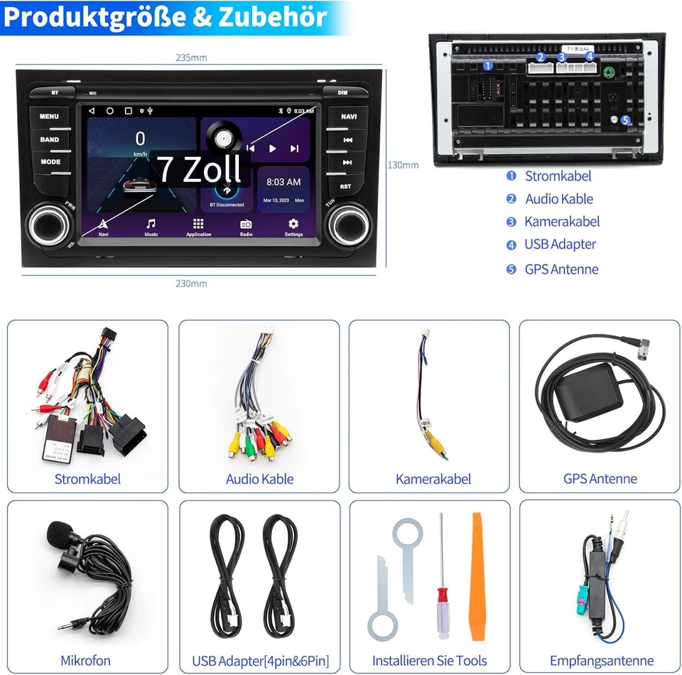 Gdienty Autoradio per Audi A4 S4 B6 B7 RS4, Sistema Android 12 2G 64G - Immagine 2 di 4