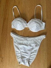 Vintage Gottex Bikini White Bride Bridal Honeymoon Beaded Jewels Tassels 10