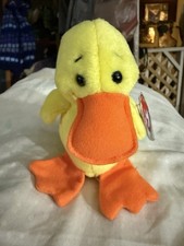 Ty Beanie Babys - Quackers The Duck 6" Plush Toy 4024 W/ Vinyl Tag Protector