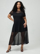 Torrid Relaxed Tea Length Mesh T-Shirt Dress Deep Black Size 1X NWT