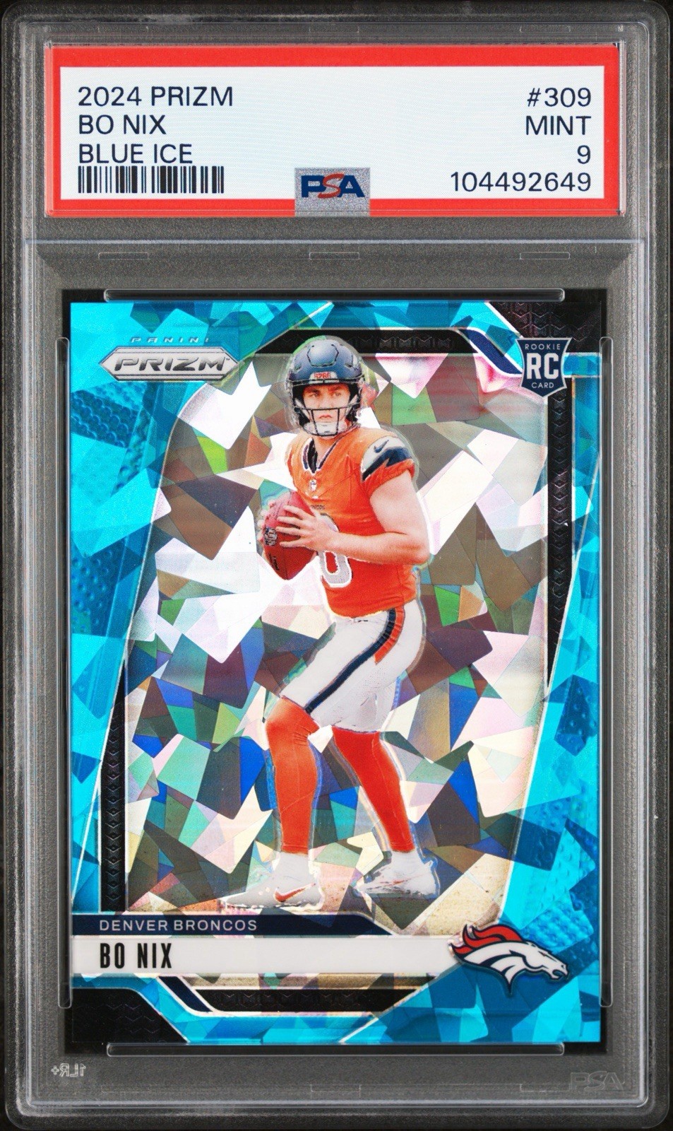 2024 Panini Prizm Bo Nix Blue Ice 45/99 Rookie PSA 9 Mint #309 Broncos