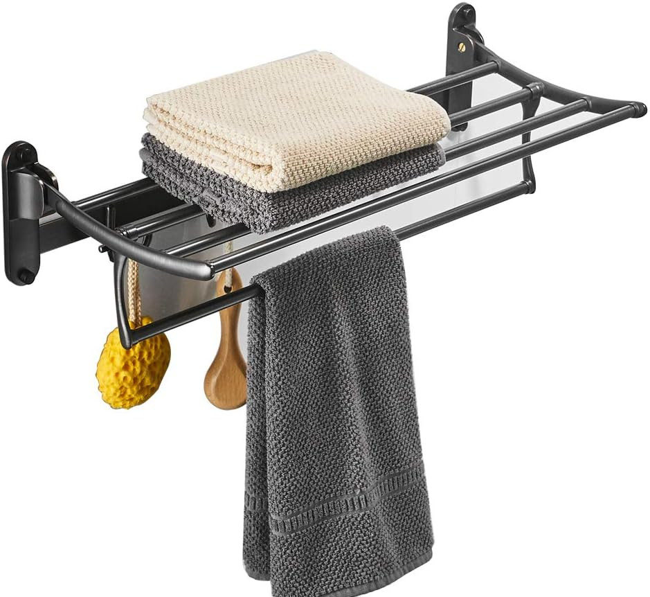 Racks, Bathroom Towel Shelf With Foldable Towel