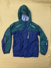 L.L Bean Kids Trail Model Rain Jacket Fleece Lined Full Zip Small 8 Green Blue