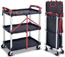 Foldable 3 Tier Utility Cart W/ Wheels Heavy Duty Rolling Service Cart