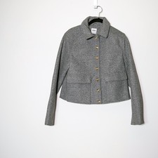 Zara Felt Collared Button Front Oversized Pockets Boxy Jacket Coat Gray Small