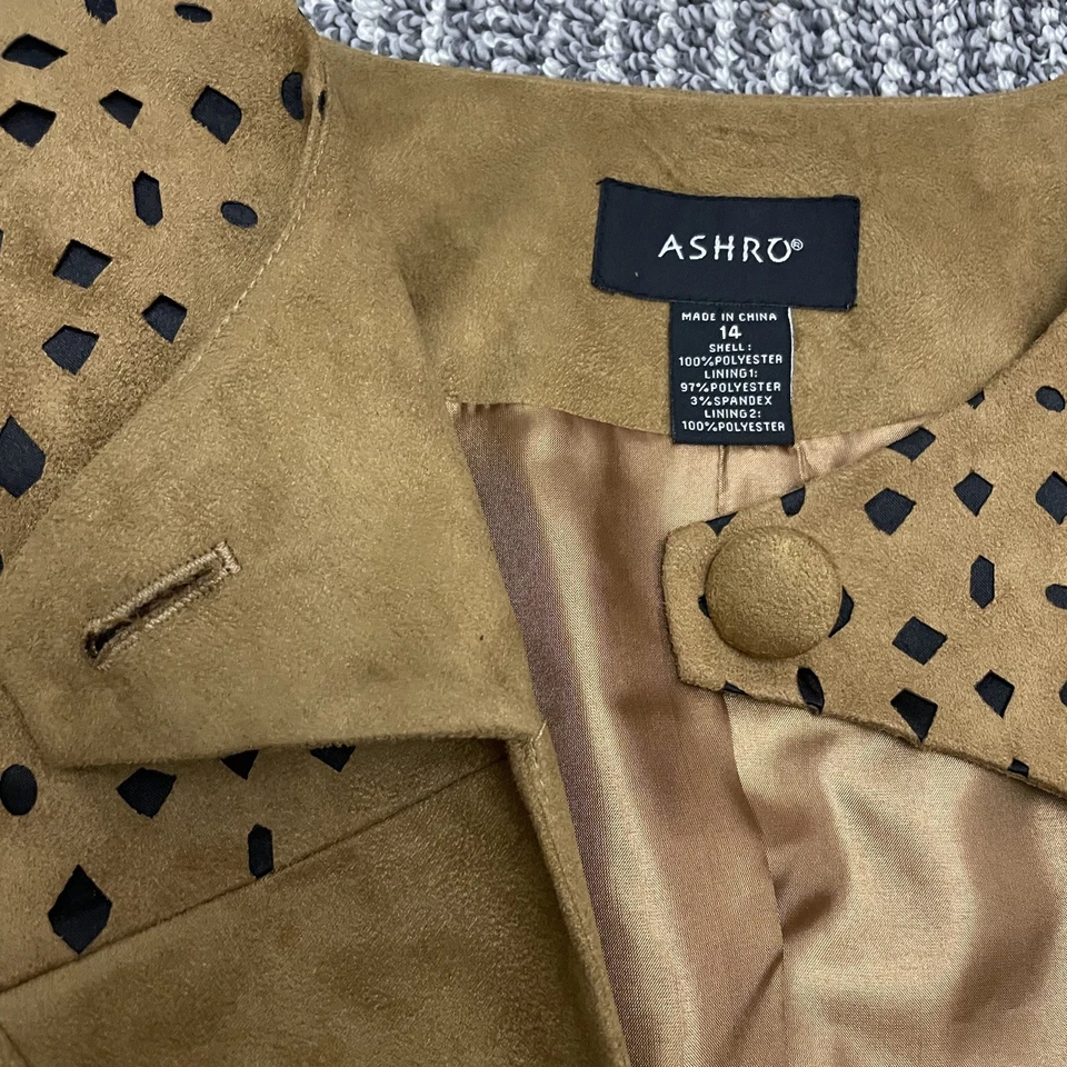 Chaqueta Blazer Ashton Mujer Talla 10 Gamuza Estampado Leopardo Marrón Negro Retro Foto 2 de 4