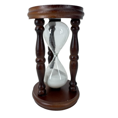 Vintage MCM Carved Wood Glass 5  Hourglass Sand Timer - 15 Minutes - Kitchen