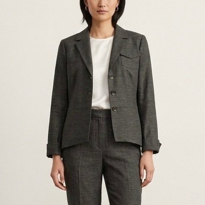 Akris Punto Charcoal Grey Wool Blend 3 Button Blazer Jacket Size 6 US