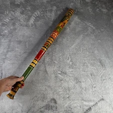 Vintage Mexican Folk Art Wood Baseball Bat Hand Carved Painted Aztec Design 31in