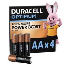 Image of DURACELL Optimum AA Batteries (4 Pack) – Alkaline Pack of 4, Black oak.