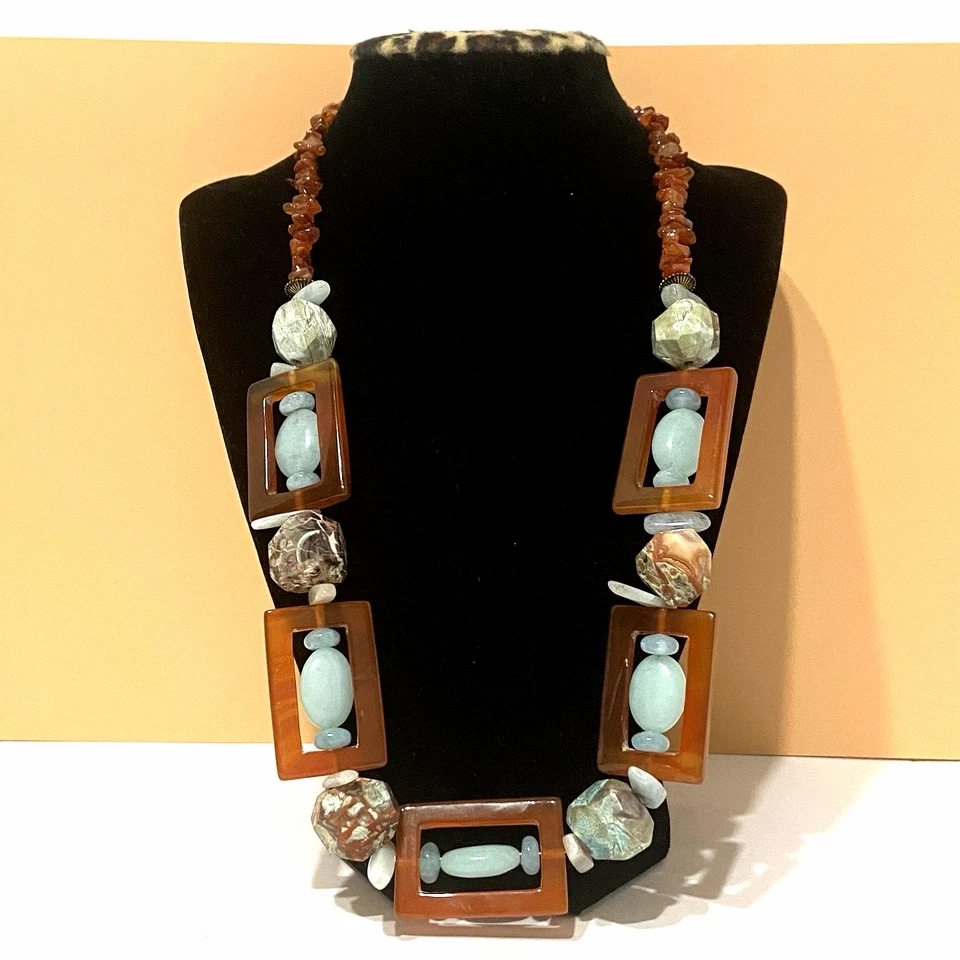 Collar De Colección Grueso Cuentas Rojo Cornalina Verde Jadeíta Ágata Jaspe Piedras Preciosas 24" Foto 4 de 4