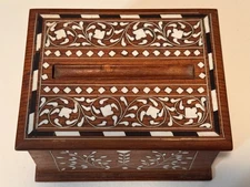 Vintage Inlaid Desk Cigarette Dispenser Box Wooden