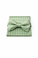 Men's Sage Green Polka Dot Bow Tie  Pocket Square Set Pre-Tied Adjustable