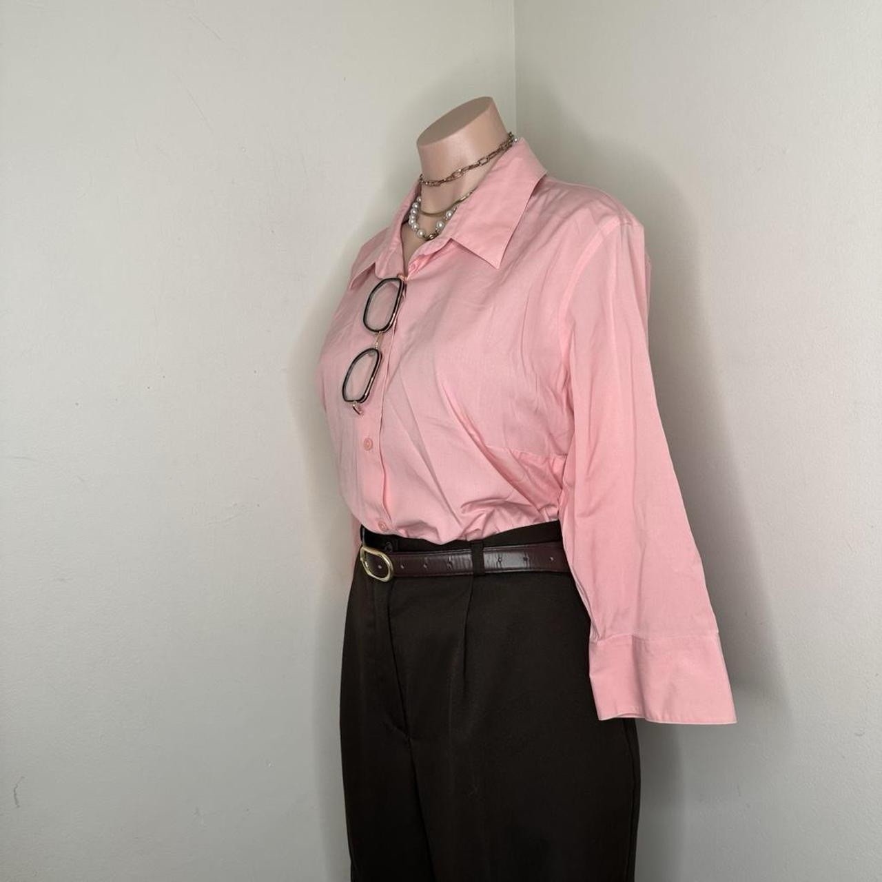 Pink Plus Size Minimalist Button Down Work Blouse… - image 5