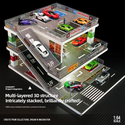 1:64 Diorama Diecast Garage Model LED Multi-storey Parking Lot