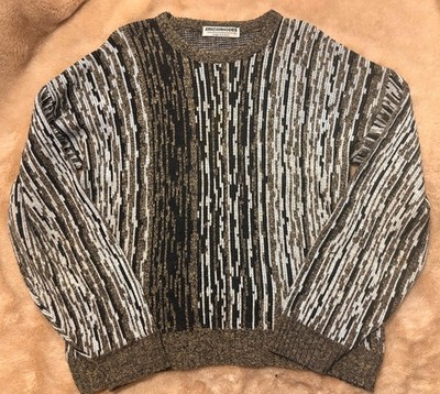 Vintage Eric Rhodes Sweater Mens XL Beige Cable Knit Crewneck Pullover Made USA
