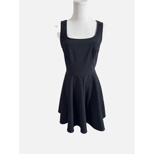 Lulus Black Square Neck Fit and Flare Skater Mini Dress Size M Deep V Back
