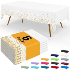 Disposable Table Cloth - 6 Pack, 54 x 108 54" x 108" - 6 Packs White  Gold