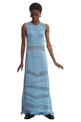 Akep Damen Langes Kleid Intensives Blau Größe XS