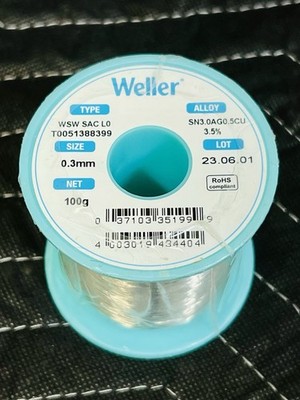 NEW WELLER Lead-Halogen Free Solder SN96.5/AG3.0/CU0.5  0.30mm 100g T0051388399